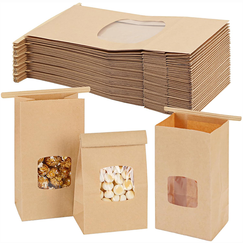Food Or Snacks - 10Pcs Bakery Bags, Window Sealing Kraft