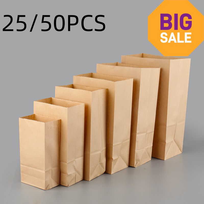 25/50pcs Brown Kraft Paper Bag - огляд і ціна Food Or Snacks