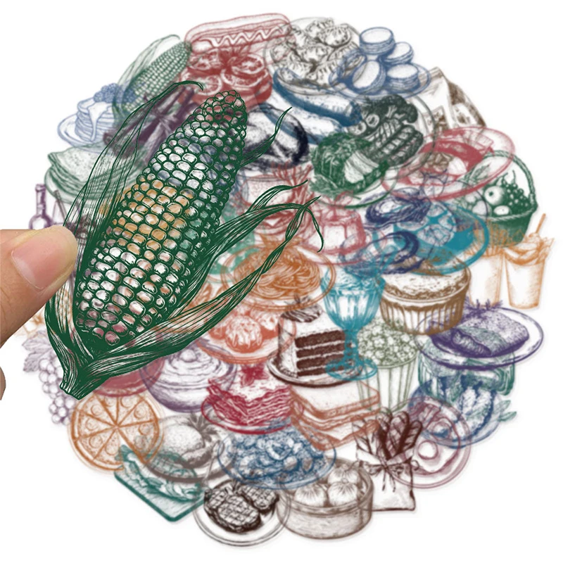 50PCS Retro Food Stickers Set  - огляд і ціна Yummy Food Snacks